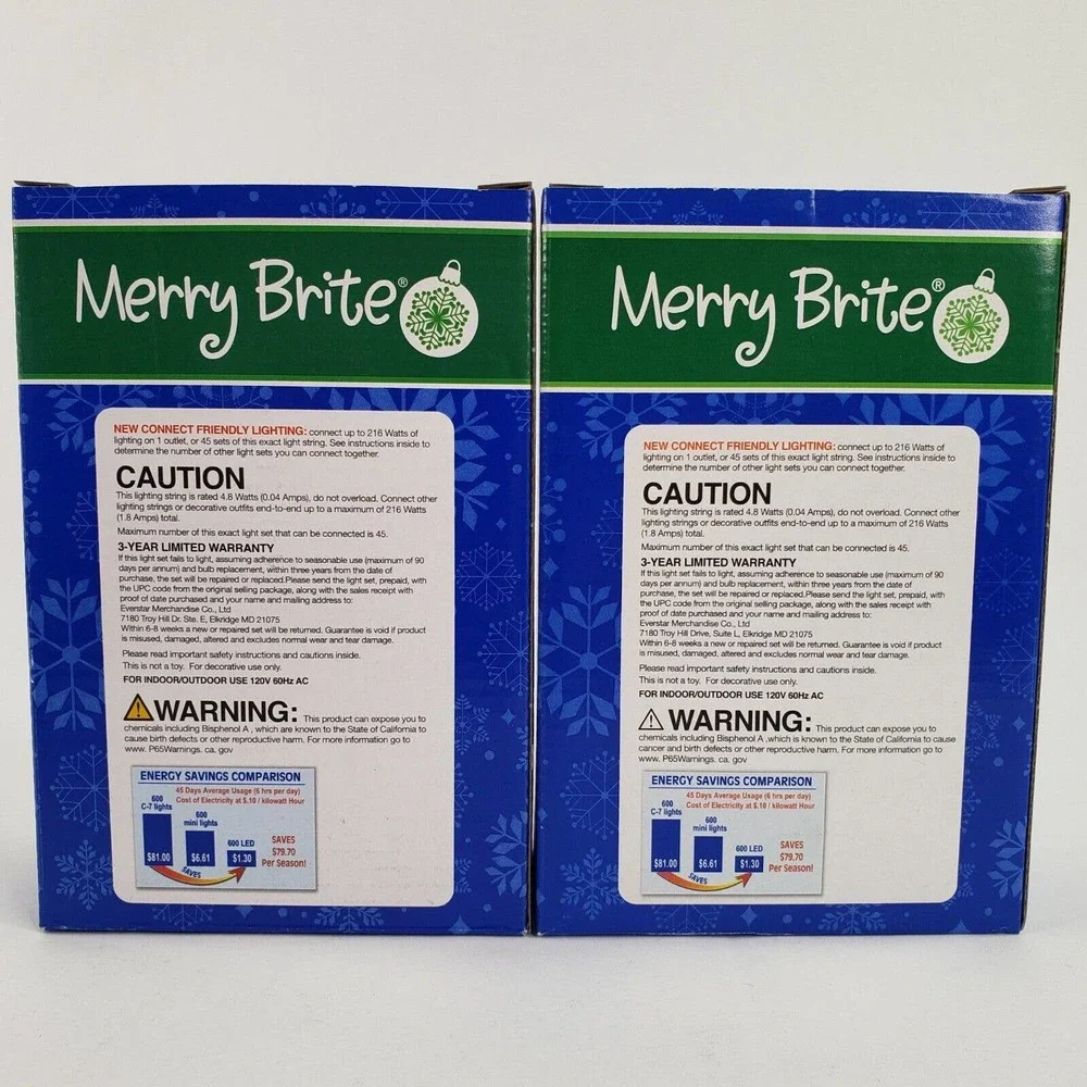 2 Merry Brite 70 Ct LED Mini Warm White Lights Christmas Green Wire Patio Decor